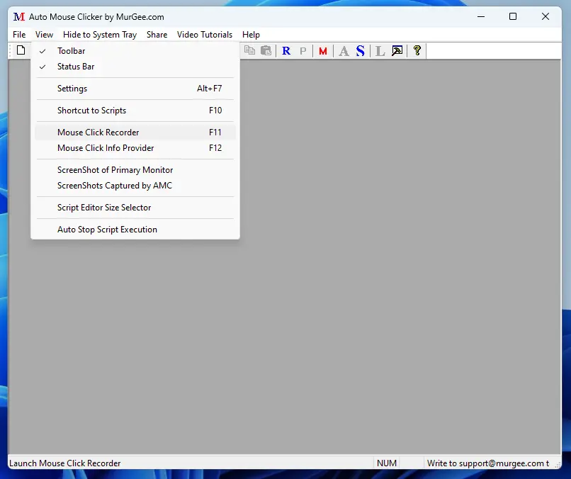 Screenshot displaying How to Launch / Start Mouse Click Recorder from Main Menu of Auto Mouse Clicker