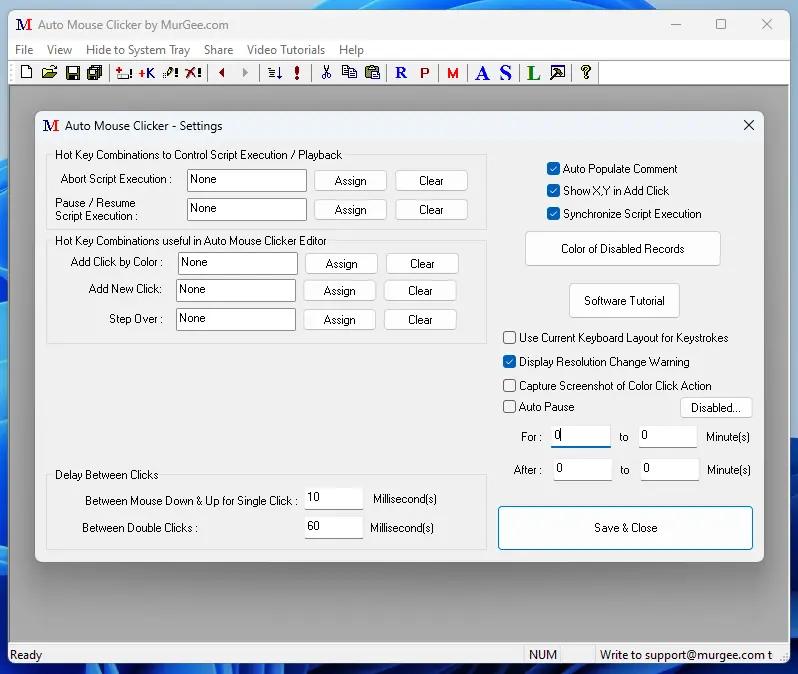 Screenshot displaying Settings of Auto Mouse Clicker